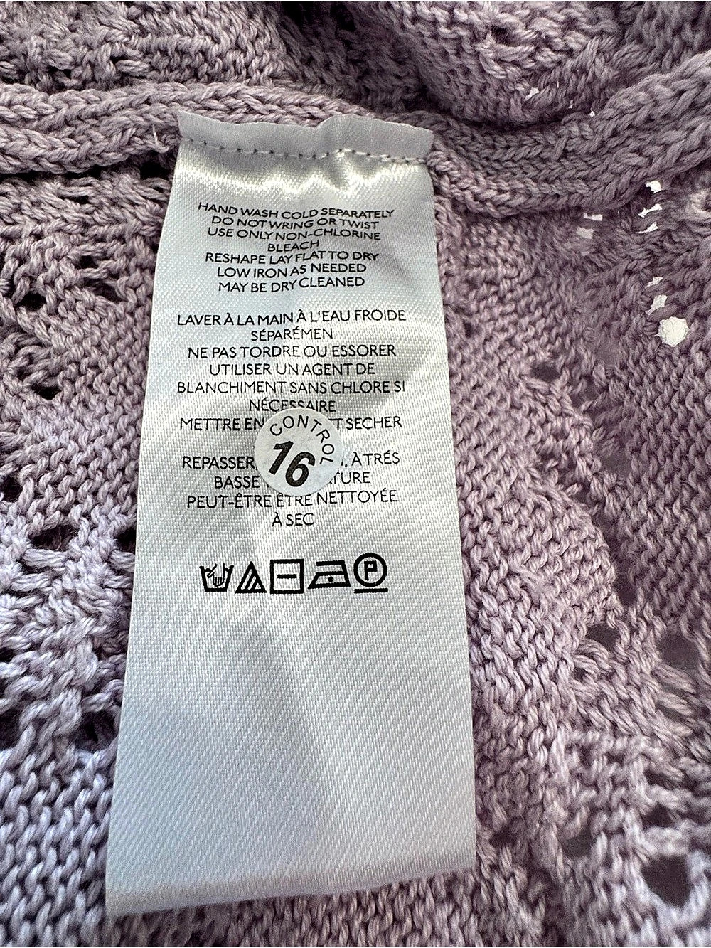 Anthropologie Lavender Pointelle Crochet Knit Puff Sleeve Top Sweater Sz L - Picture 7 of 7
